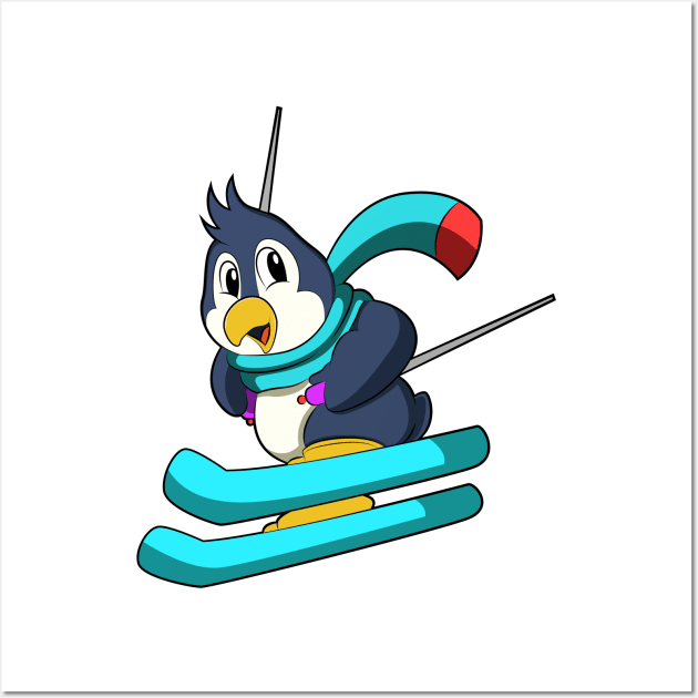 Penguin as Skier with Skis Wall Art by Markus Schnabel